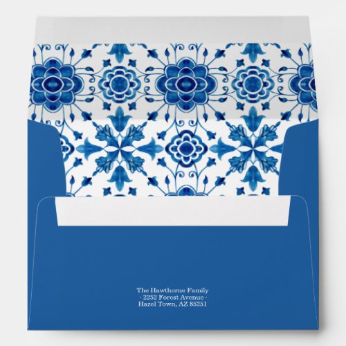 Mediterranean summer modern blue mosaic Wedding Envelope