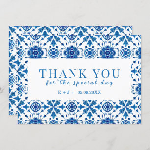 Mediterranean summer modern blue "Thank you" Card