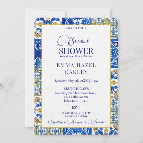 Mediterranean summer modern tile Bridal Shower Invitation