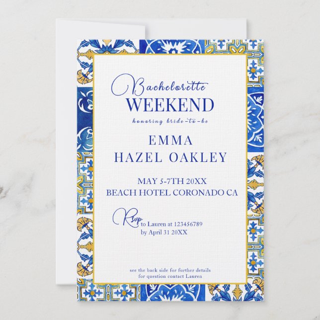 Mediterranean summer modern tile Bridal Weekend Invitation (Front)