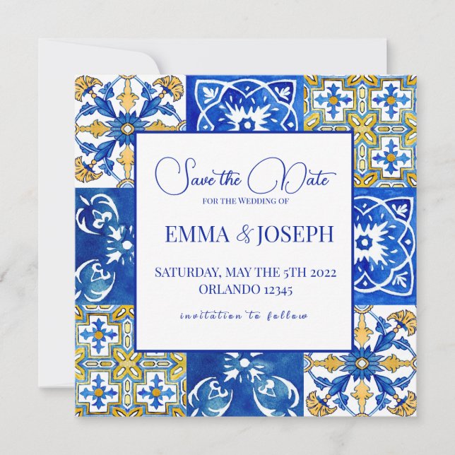 Mediterranean summer modern tile "Save the Date" Invitation (Front)