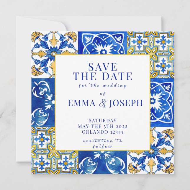Mediterranean summer modern tile "Save the Date" Invitation (Front)