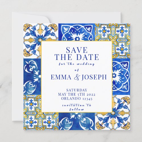 Mediterranean summer modern tile Save the Date Invitation