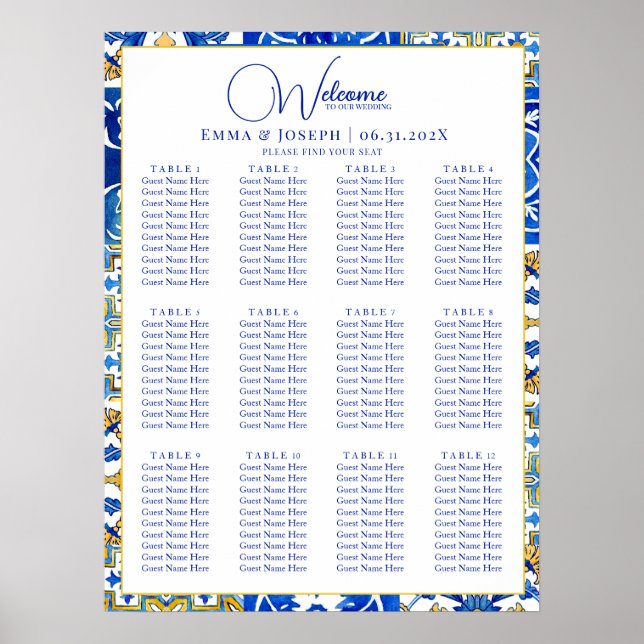Mediterranean summer modern tile Seating Charts (Front)