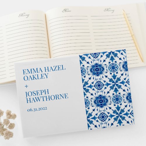 Mediterranean summer modern tile Wedding Guest Book
