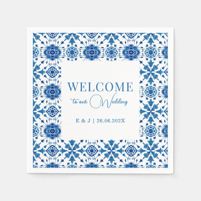 Mediterranean summer modern tile Wedding Napkins (Front)