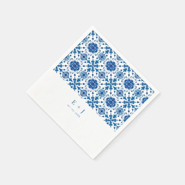 Mediterranean summer modern tile Wedding Napkins (Corner)