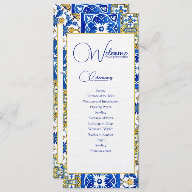 Mediterranean summer modern tile Wedding Program (Front/Back)