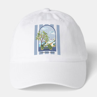 Mediterranean Summer Scooter Coastal Travel Poster Hat