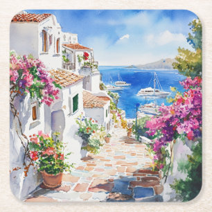 Mediterranean Summer Square Paper Coaster