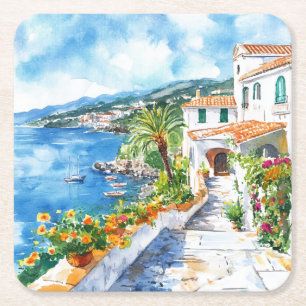 Mediterranean Summer Square Paper Coaster