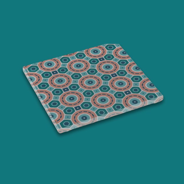 Mediterranean Summer Vibes Geometric Pattern Glass Coaster (Creator Uploaded)