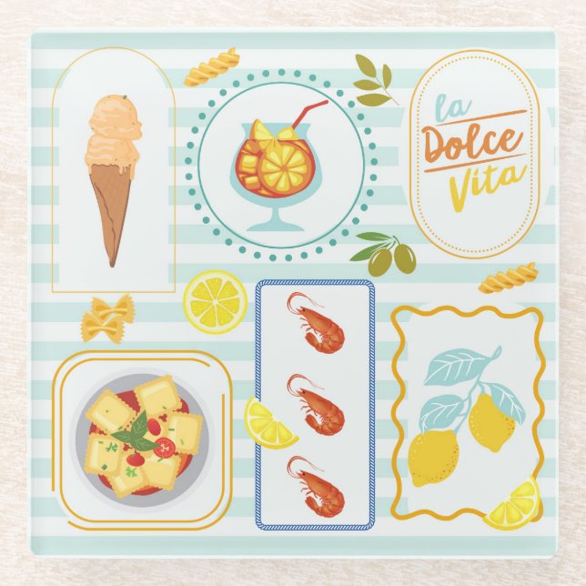 Mediterranean Summer Vibes Glass Coaster (Front)
