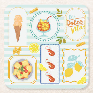 Mediterranean Summer Vibes Square Paper Coaster