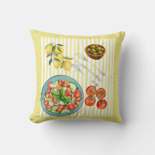 Mediterranean Summer Watercolor pattern Throw Pillow