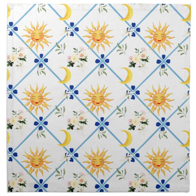 Mediterranean sun,flowers,half moon, cloth napkin (Front)
