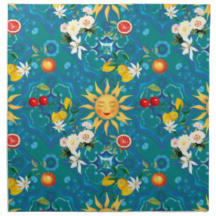 Mediterranean sun,fruits,summer,lemon art, cloth napkin
