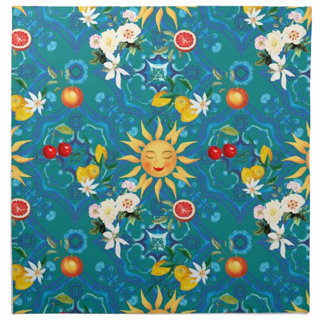 Mediterranean sun,fruits,summer,lemon art, cloth napkin (Front)