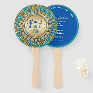 Mediterranean Sun Gold Glitter Bridal Shower Hand Fan