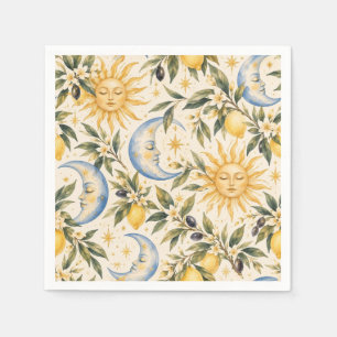 Mediterranean Sun & Moon Celestial Watercolor Patt Napkins