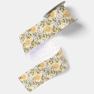 Mediterranean Sun & Moon Celestial Watercolor Patt Satin Ribbon