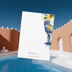 Mediterranean Sunflowers Shower Thank You Blue Card