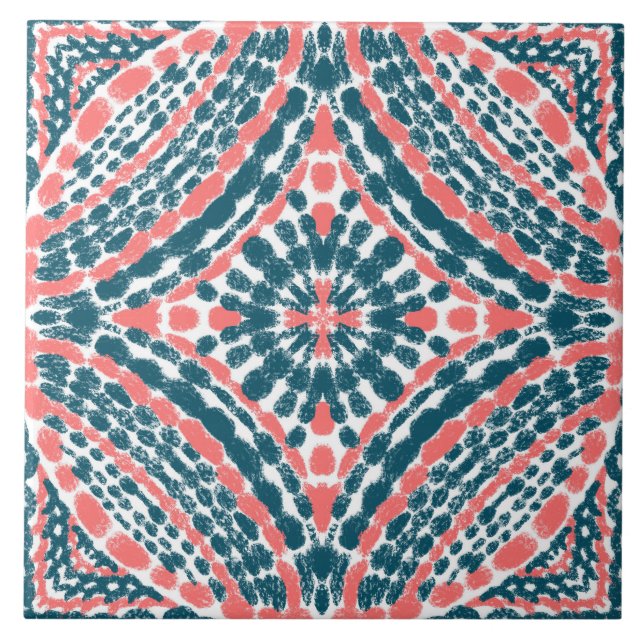 Mediterranean Teal Coral Mosaic-Hand-Painted Ceramic Tile (Front)