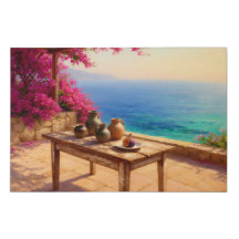 Mediterranean Terrace Ocean View Canvas Wall Art