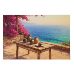 Mediterranean Terrace Ocean View Canvas Wall Art
