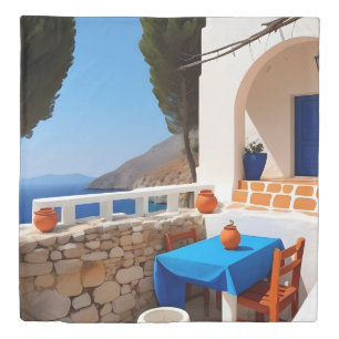 Mediterranean Terrace View Duvet Cover