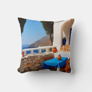 Mediterranean Terrace View Throw Pillow
