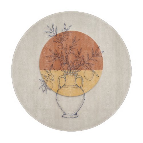 Mediterranean Terracotta Amphora Round Glass Cutting Board