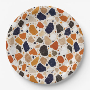 Mediterranean Terrazzo Abstract Design Paper Plates