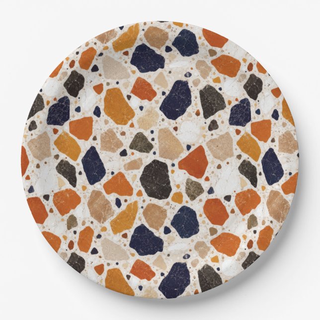 Mediterranean Terrazzo Abstract Design Paper Plates (Front)