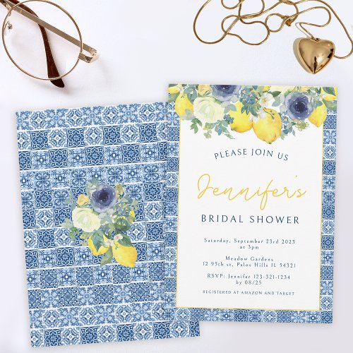 Mediterranean tile and Lemon Bridal Shower Invitation