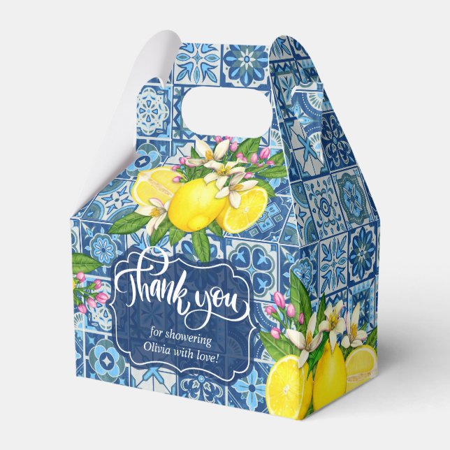 Mediterranean Tile and Lemons Favor Boxes (Front Side)