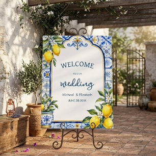Mediterranean Tile and Lemons Wedding Welcome Sign