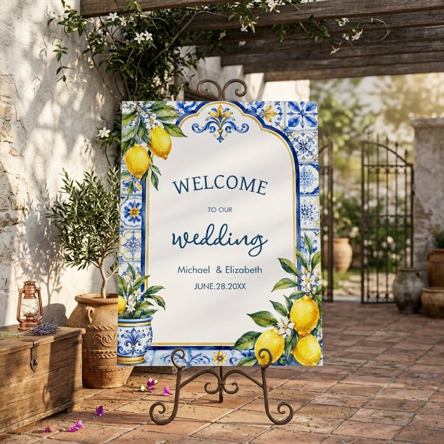 Mediterranean Tile and Lemons Wedding Welcome Sign (Creator Uploaded)