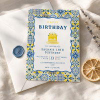 Mediterranean Tile Birthday Blue Yellow