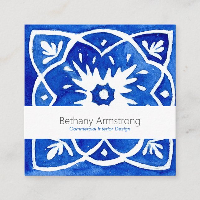 Mediterranean Tile Blue and White Business Card (Front)
