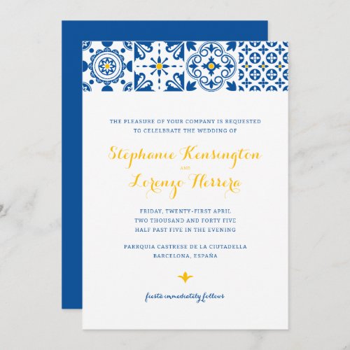 Mediterranean Tile Blue Yellow Wedding Invitation