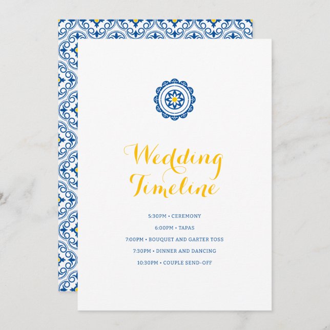 Mediterranean Tile Blue Yellow Wedding Timeline Program (Front/Back)