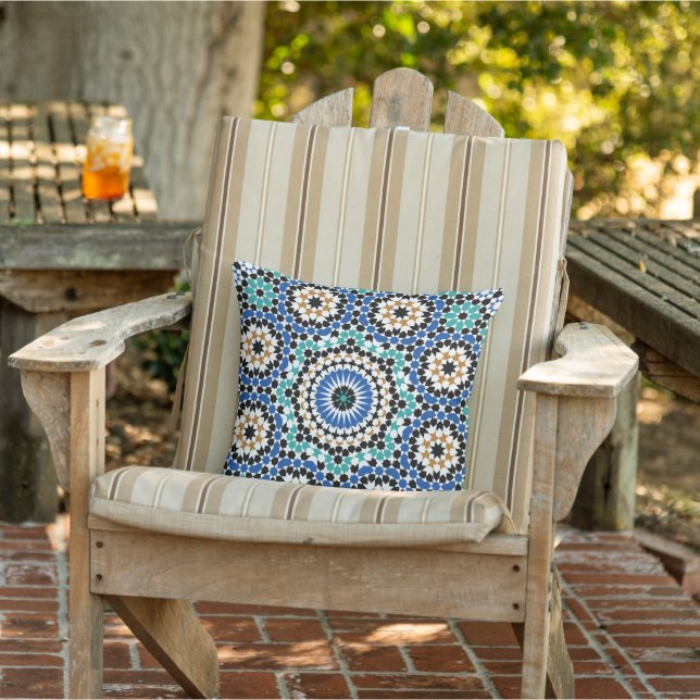 Mediterranean  tile bohemian aesthetic  outdoor pillow (Chair)