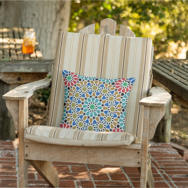 Mediterranean  tile bohemian aesthetic  outdoor pillow (Chair)