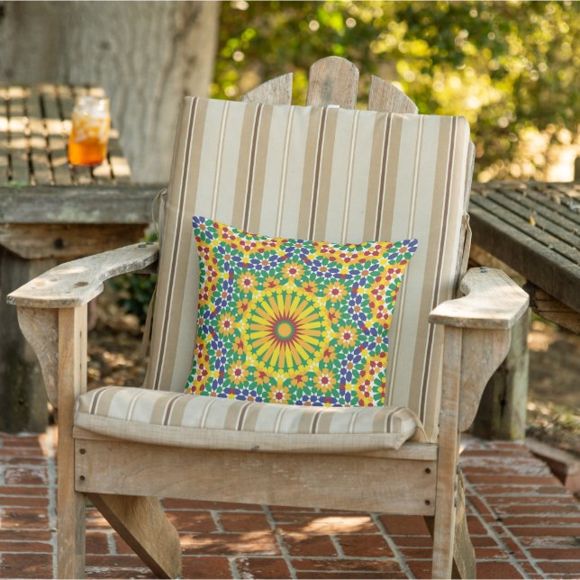 Mediterranean  tile bohemian aesthetic  outdoor pillow (Chair)