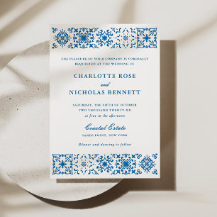 Mediterranean Tile Border Wedding Letterpress Invitation