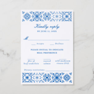 Mediterranean Tile Border Wedding Letterpress RSVP Cards