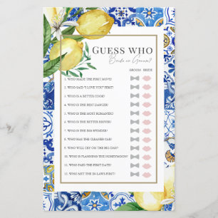 Mediterranean Tile Citrus Bridal Shower Guess Who