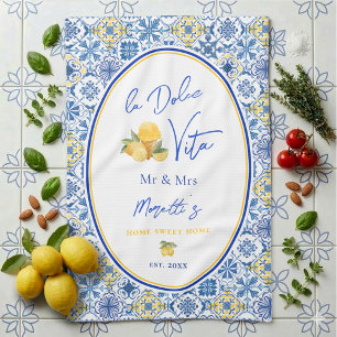 Mediterranean Tile Custom Newlywed Kitchen Towel