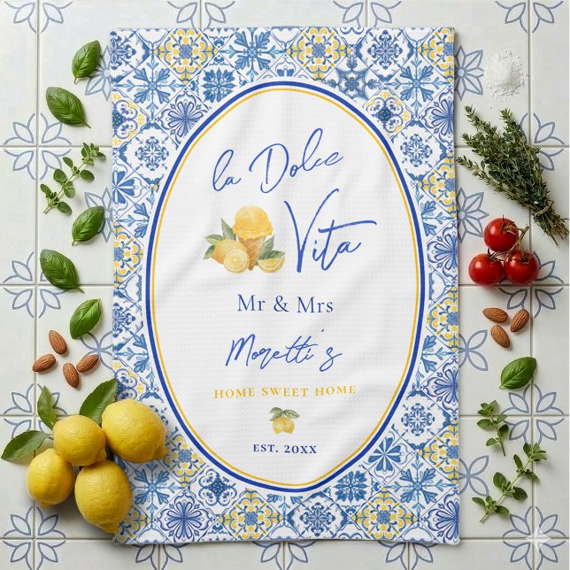 Mediterranean Tile Custom Newlywed Kitchen Towel (Creator Uploaded)